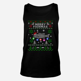 Merry Fishmas Ugly Christmas Fishing Gifts Large Mouth Bass Sweatshirt Unisex Tank Top | Crazezy