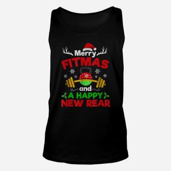 Merry Fitmas And A Happy New Rear Funny Holiday Workout Unisex Tank Top | Crazezy