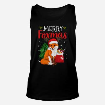 Merry Foxmas Fox Christmas Tree Funny Animal Lovers Xmas Sweatshirt Unisex Tank Top | Crazezy UK