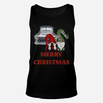 Merry Gnome Couple Old Pickup Truck Christmas Hotrod Holiday Unisex Tank Top | Crazezy