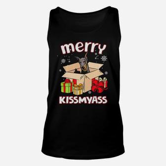 Merry Kissmyass Doberman In Box Xmas Lover Gifts Unisex Tank Top - Monsterry UK