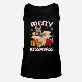 Merry Kissmyass German Shepherd In Box Xmas Lover Gifts Unisex Tank Top - Monsterry UK