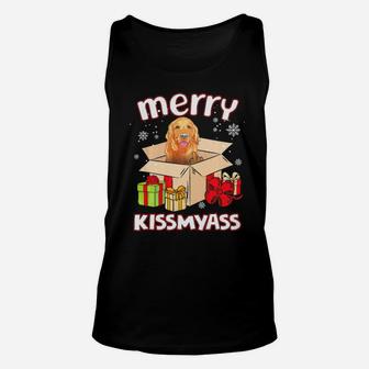 Merry Kissmyass Golden Retriever In Box Xmas Lover Gifts Unisex Tank Top - Monsterry UK