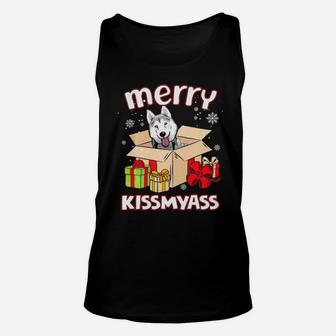 Merry Kissmyass Husky In Box Xmas Lover Gifts Unisex Tank Top - Monsterry UK