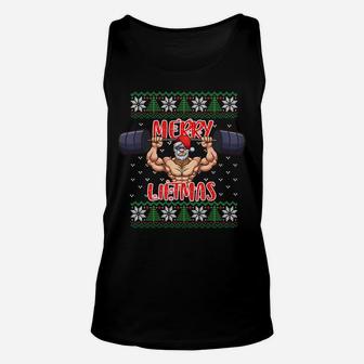 Merry Liftmas Ugly Christmas Sweater Santa Claus Gym Workout Sweatshirt Unisex Tank Top | Crazezy