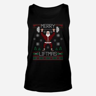 Merry Liftmas Ugly Christmas Sweater Santa Claus Gym Workout Unisex Tank Top | Crazezy