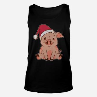 Merry Pigmas Pig With Christmas Santa Hat Funny Pigs Lover Unisex Tank Top | Crazezy AU