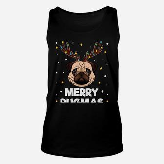 Merry Pugmas Christmas Pug Dog Xmas Funny Puggy Reindeer Sweatshirt Unisex Tank Top | Crazezy