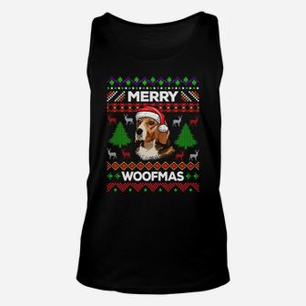 Merry Woofmas Ugly Sweater Christmas Beagle Lover Gift Sweatshirt Unisex Tank Top | Crazezy CA