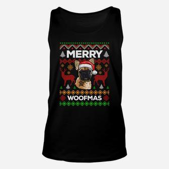 Merry Woofmas Ugly Sweater Christmas French Bulldog Lover Sweatshirt Unisex Tank Top | Crazezy
