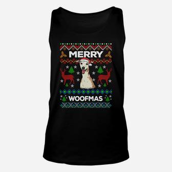 Merry Woofmas Ugly Sweater Christmas Greyhound Lover Gift Sweatshirt Unisex Tank Top | Crazezy DE