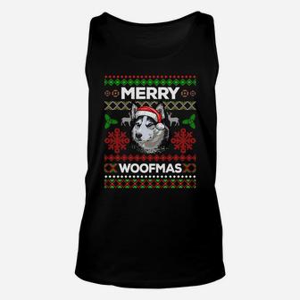 Merry Woofmas Ugly Sweater Christmas Siberian Husky Lover Sweatshirt Unisex Tank Top | Crazezy