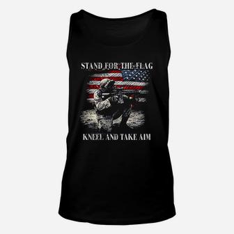 Military Stand For The Flag Kneel And Take Aim Unisex Tank Top | Crazezy AU