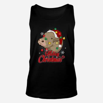 Mooey Christmas Cow Santa Claus Hat Ugly Christmas Sweater Sweatshirt Unisex Tank Top | Crazezy