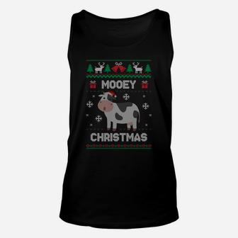 Mooey Christmas Cow Santa Claus Hat Ugly Christmas Sweater Sweatshirt Unisex Tank Top | Crazezy