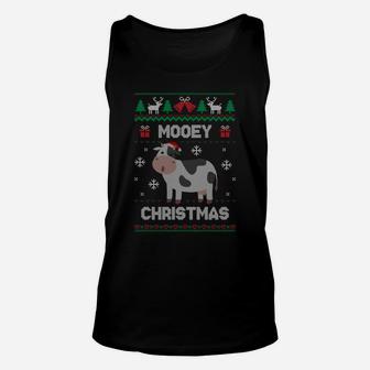 Mooey Christmas Cow Santa Claus Hat Ugly Christmas Sweater Unisex Tank Top | Crazezy