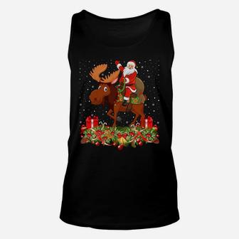 Moose Lover Xmas Gift Santa Riding Moose Christmas Sweatshirt Unisex Tank Top | Crazezy