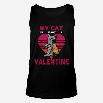 My Cat Is My Valentine Cat Lover Retro Sunset Color Unisex Tank Top - Monsterry