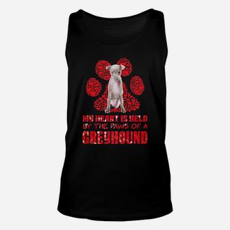 My Heart Is Held By The Paws Of A Greyhound Valentines Day Unisex Tank Top - Monsterry