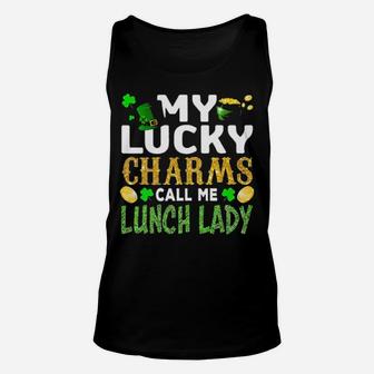 My Lucky Charms Call Me Lunch Lady St Patricks Day Shamrock Hat Golden Coin Irish Unisex Tank Top - Monsterry