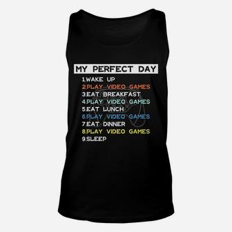 My Perfect Day Wake Up Gamer Play Video Games Unisex Tank Top - Seseable