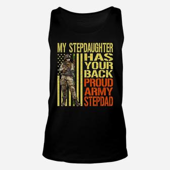 My Stepdaughter Has Your Back Shirt Proud Army Stepdad Gift Unisex Tank Top | Crazezy