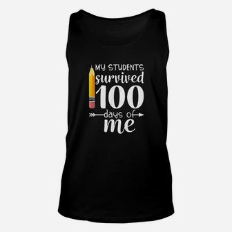 My Students Survived 100 Days Of Me Happy 100th Day Of School Pencil Gift Unisex Tank Top - Seseable
