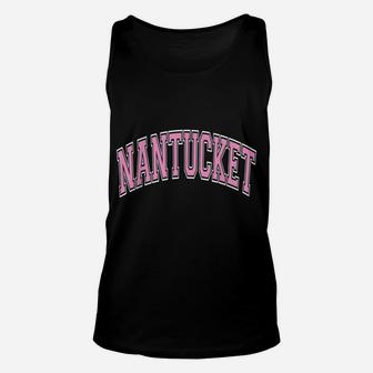 Nantucket Massachusetts Varsity Style Pink Text Unisex Tank Top | Crazezy