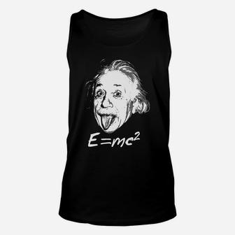 Nerdy Einstein Sticking Tongue Out EMc2 Physics Teacher Unisex Tank Top | Crazezy