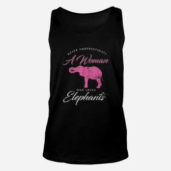 Never Underestimate A Woman Who Loves Elephants Unisex Tank Top - Thegiftio