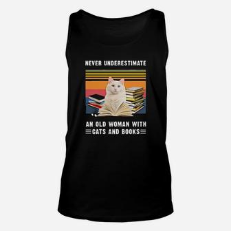 Never Underestimate An Old Woman With Cats And Books Unisex Tank Top - Monsterry DE