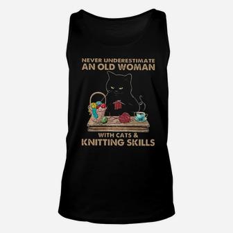 Never Underestimate An Old Woman With Cats And Knitting Skills Unisex Tank Top - Monsterry DE