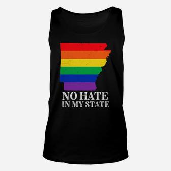 No Hate In My State Arkanas Map Lgbt Pride Rainbow Unisex Tank Top - Monsterry CA