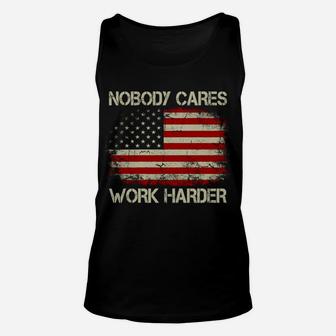 Nobody Cares Work Harder Workout Vintage American Flag Unisex Tank Top | Crazezy
