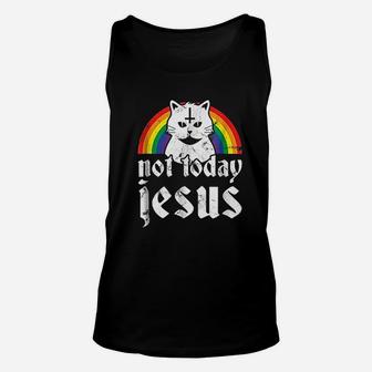 Not Today Jesus Rainbow Cat Unisex Tank Top | Crazezy UK