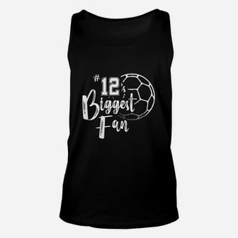 Number 12 Biggest Fan Hirt Soccer Player Mom Dad Family Unisex Tank Top | Crazezy AU