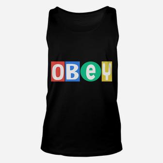 Obey Text In 4 Colors - Black Unisex Tank Top | Crazezy