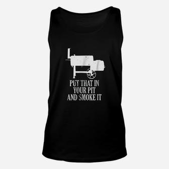 Offset Smoker Bbq Pit Accessory Pitmaster Funny Dad Gift Men Unisex Tank Top | Crazezy AU