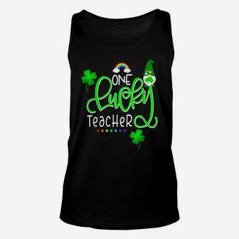 One Lucky Teacher Shirt St Paddys Rainbow Gnome Party Unisex Tank Top | Crazezy