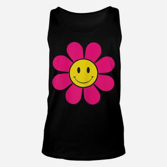 Orange 70S Retro Funky Flower With A Yellow Smiling Face Unisex Tank Top | Crazezy
