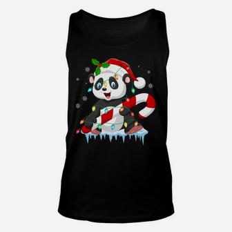 Panda In Santa Hat Xmas Tree Lights Ugly Christmas Pajamas Sweatshirt Unisex Tank Top | Crazezy UK