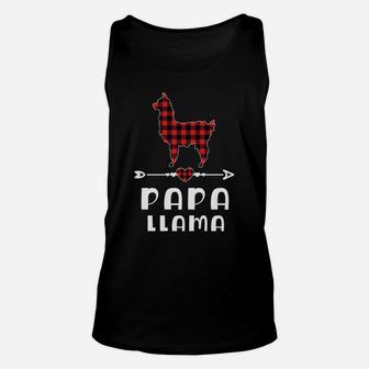 Papa Llama Christmas Red Plaid Buffalo Family Matching Pjs Unisex Tank Top | Crazezy