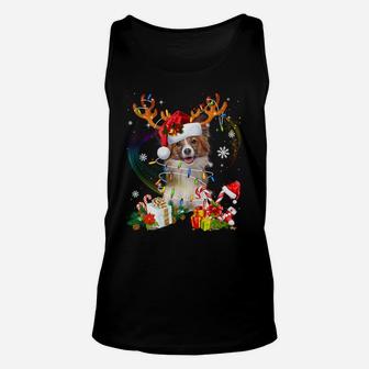 Papillon Reindeer Christmas Lights Funny Dog Xmas Gift Sweatshirt Unisex Tank Top | Crazezy DE