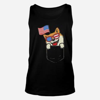 Patriot Pocket Shiba Inu Cute Usa Flag 4Th Of July Dog Lover Unisex Tank Top - Monsterry