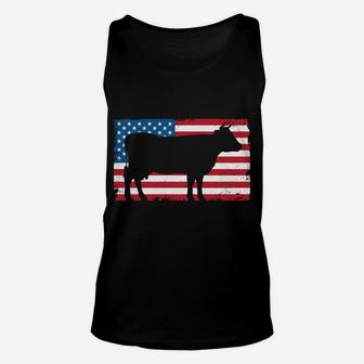 Patriotic Barbecue Cow Graphic American Flag Meat Smoking Unisex Tank Top | Crazezy DE
