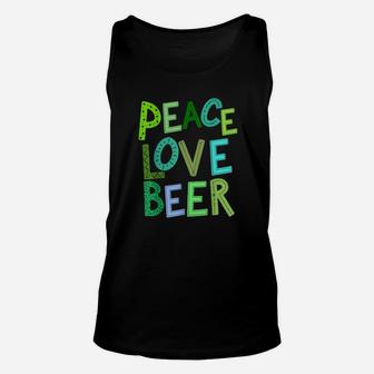 Peace Love Beer St Patricks Day Irish Drinking Unisex Tank Top - Monsterry