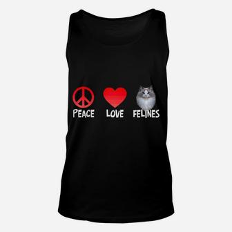 Peace Love Felines Adorable Kitty Cat Lovers Kitten Novelty Raglan Baseball Tee Unisex Tank Top | Crazezy AU