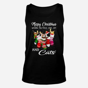 Peace Love Joy And Cat In Sock Christmas Unisex Tank Top | Crazezy DE