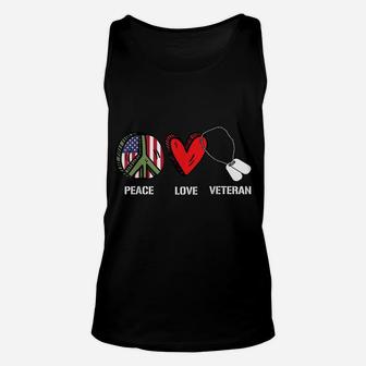 Peace Love Veteran Cool American Flag Military Army Soldier Unisex Tank Top | Crazezy AU