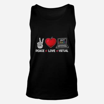 Peace Love Virtual 1St Grade Teacher Home Distance Learning Unisex Tank Top | Crazezy